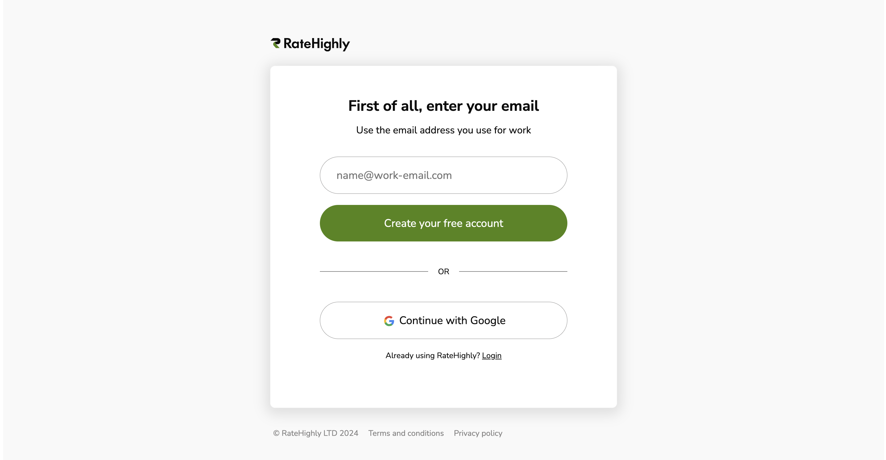 The RateHighly sign up page
